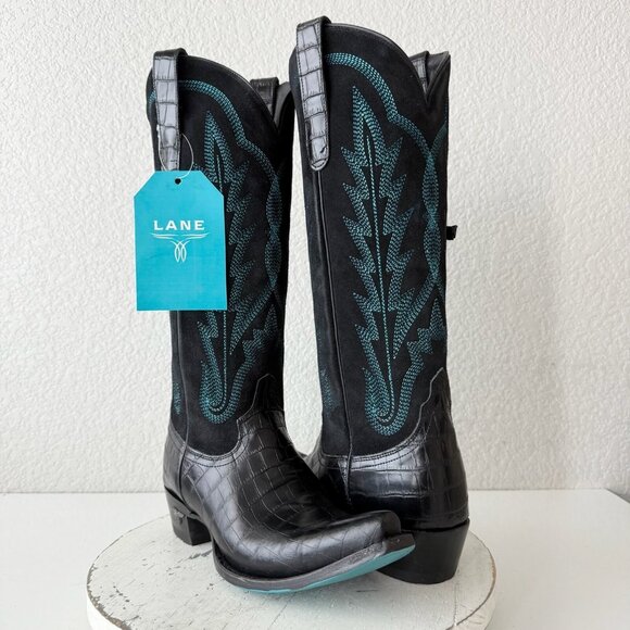 Lane SKYLIGHT Womens Cowboy Boots 8 Turquoise Black Western Cowgirl Mid Calf - Picture 1 of 11